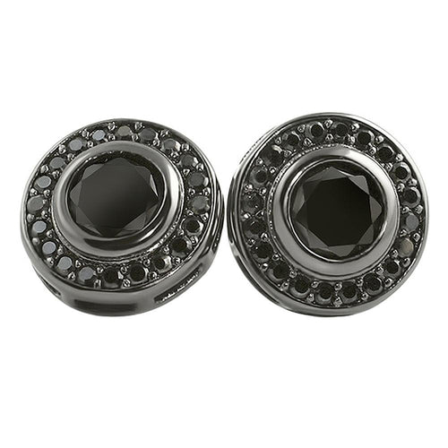 Custom Black Solitaire Circle CZ Bling Bling Earrings
