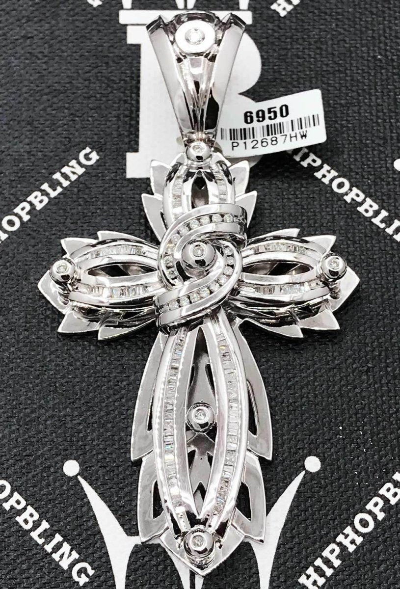 Custom Cross 1.24 Carat Diamond Pendant 14K White Gold