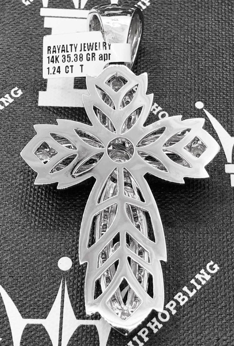 Custom Cross 1.24 Carat Diamond Pendant 14K White Gold