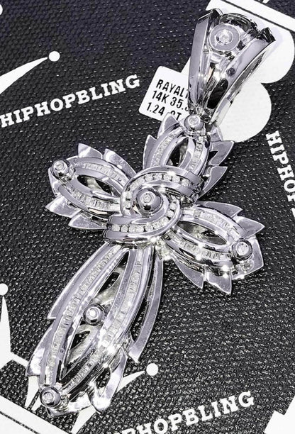 Custom Cross 1.24 Carat Diamond Pendant 14K White Gold
