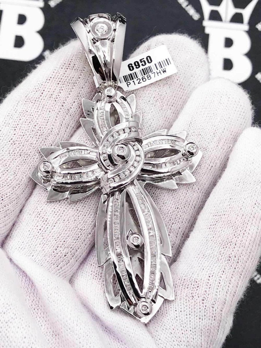 Custom Cross 1.24 Carat Diamond Pendant 14K White Gold
