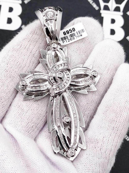 Custom Cross 1.24 Carat Diamond Pendant 14K White Gold