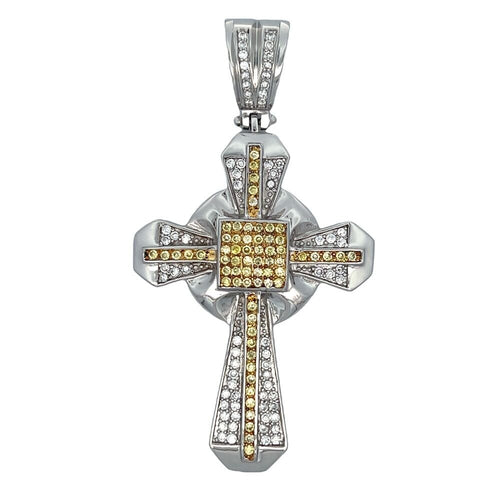 Custom Cross Canary & White CZ Iced Out Pendant