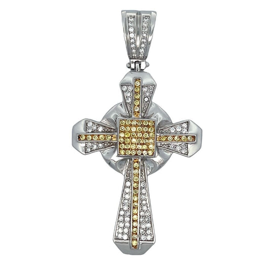 Custom Cross Canary & White CZ Iced Out Pendant