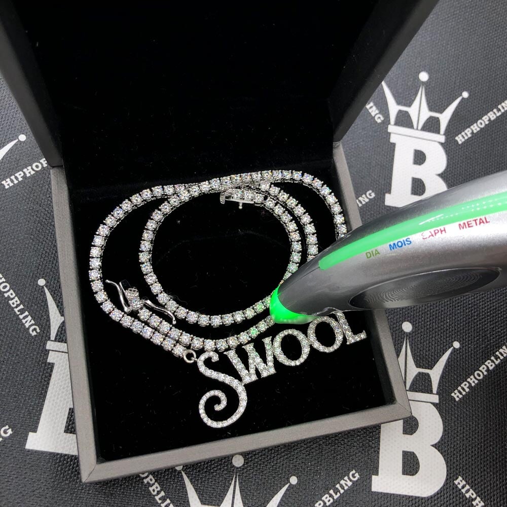 Custom Script Block VVS Moissanite/Diamond Pendant Tennis Chain