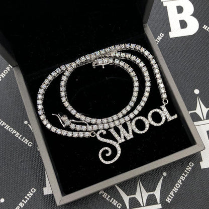 Custom Script Block VVS Moissanite/Diamond Pendant Tennis Chain