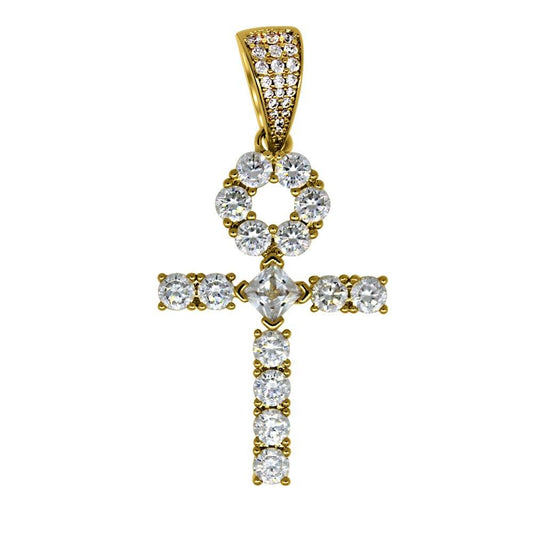 Custom Tennis Ankh Cross Gold Pendant