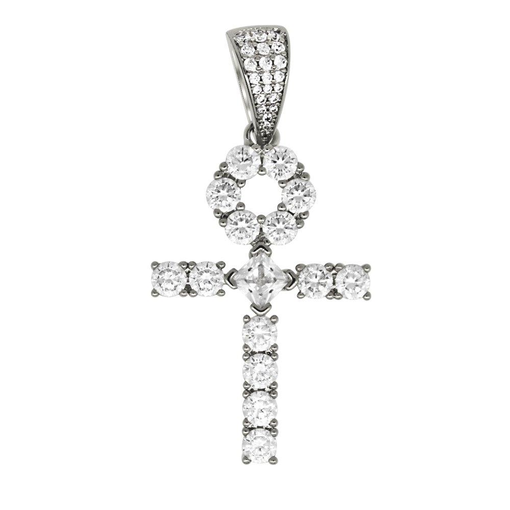 Custom Tennis Ankh Cross Silver Pendant
