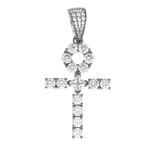 Custom Tennis Ankh Cross Silver Pendant