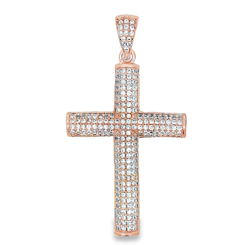 Cylinder Cross Rose Gold CZ Iced Out Pendant