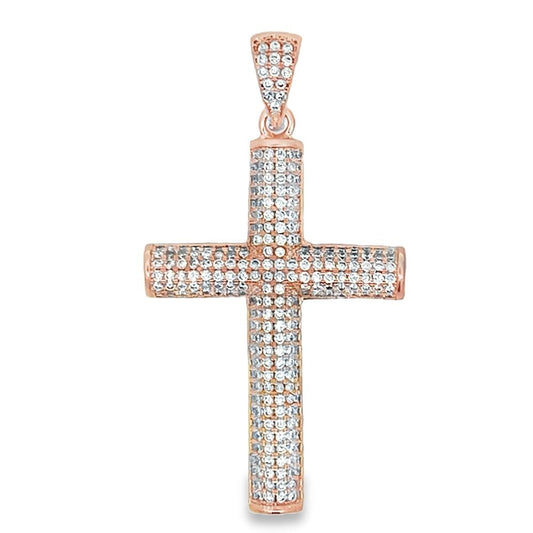 Cylinder Cross Rose Gold CZ Iced Out Pendant
