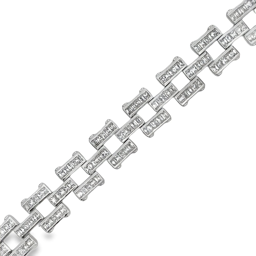 CZ Baguette Chain Link Bracelet .925 Sterling Silver