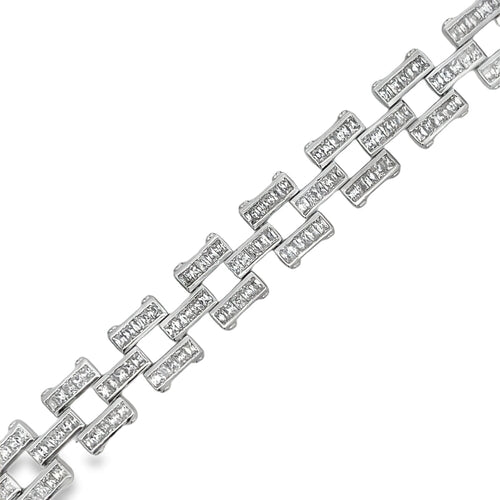 CZ Baguette Chain Link Bracelet .925 Sterling Silver