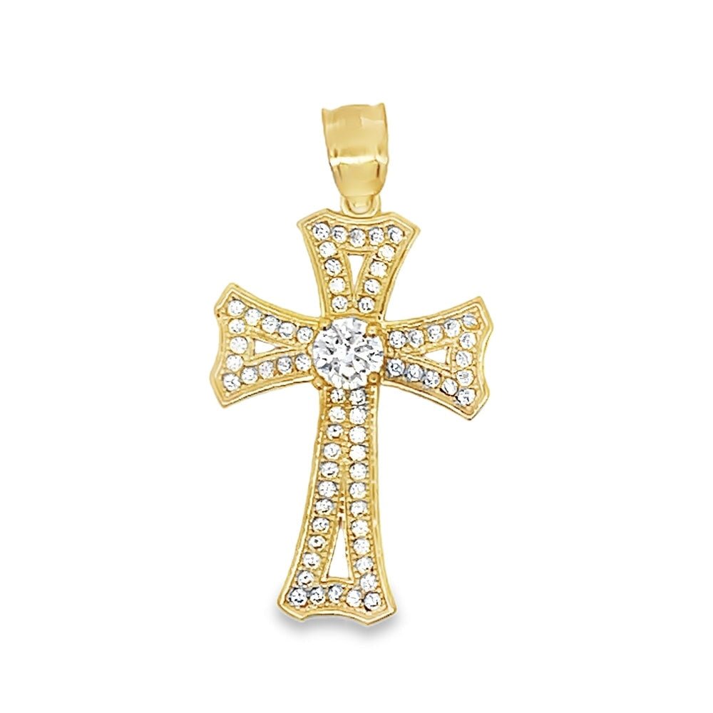 CZ Centerstone Cross 10K Yellow Gold Pendant