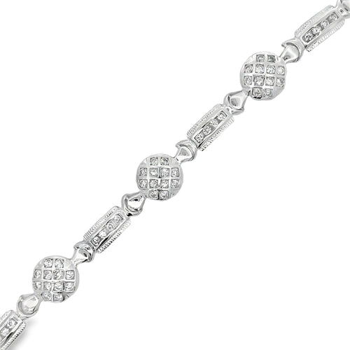 CZ Circle Bar Link Bracelet .925 Sterling Silver