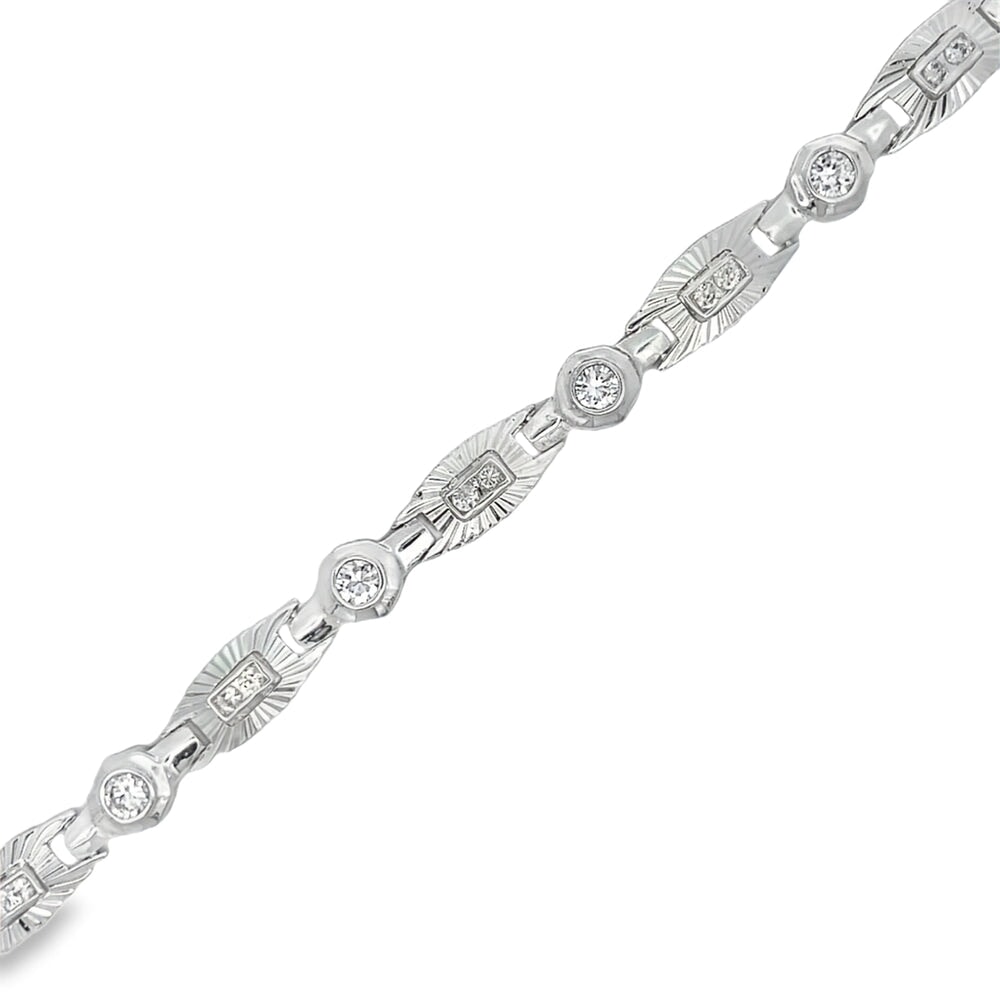 CZ DC Bezel Link Bracelet .925 Sterling Silver