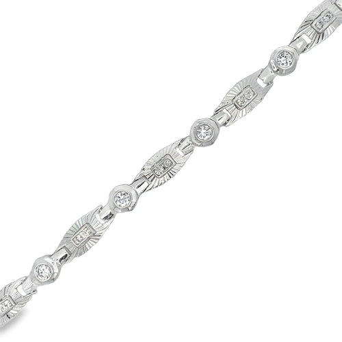 CZ DC Bezel Link Bracelet .925 Sterling Silver