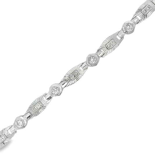 CZ DC Bezel Link Bracelet .925 Sterling Silver
