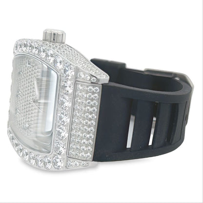 CZ Emperor Rubber Strap Iced Out Watch