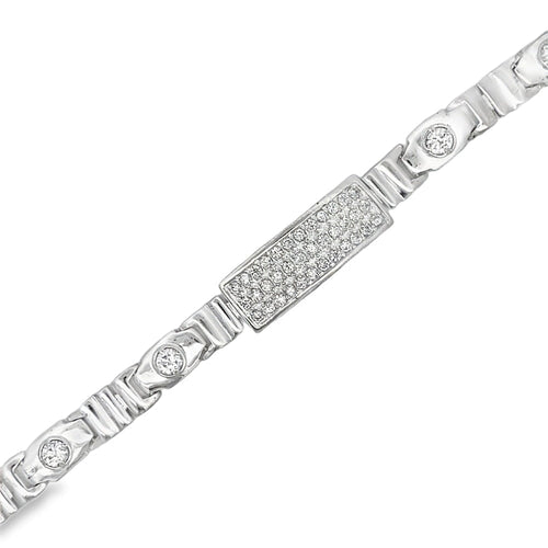 CZ Fancy ID Link Bracelet .925 Sterling Silver