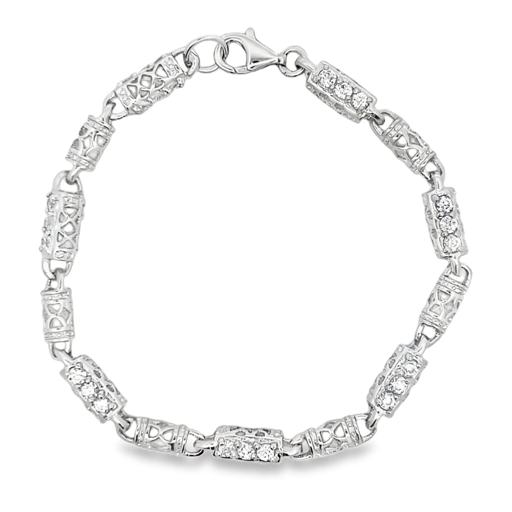 CZ Fancy Link Bracelet .925 Sterling Silver