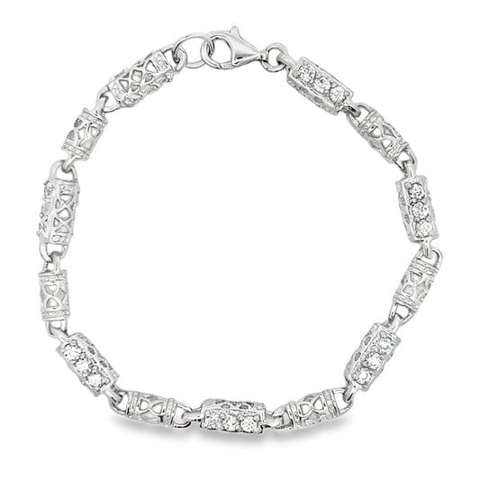 CZ Fancy Link Bracelet .925 Sterling Silver