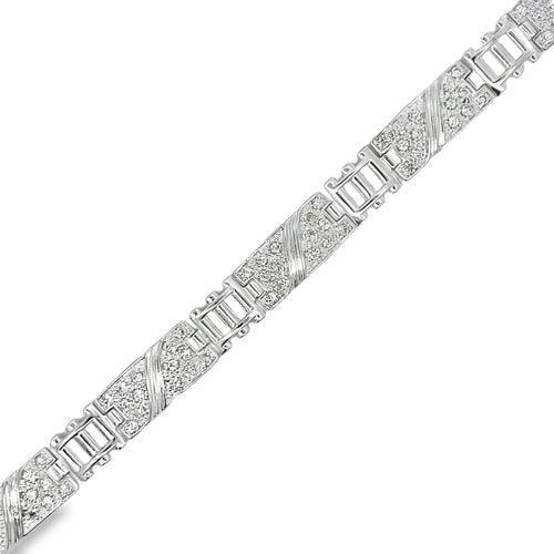 CZ Fancy Ribbon Link Bracelet .925 Sterling Silver