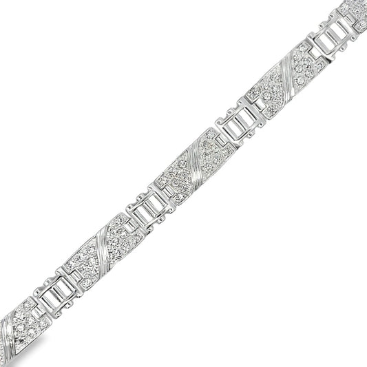 CZ Fancy Ribbon Link Bracelet .925 Sterling Silver