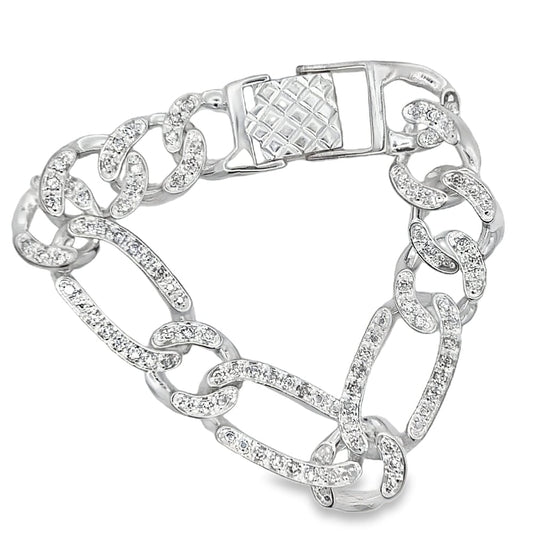 CZ Figaro Iced Out Bracelet .925 Sterling Silver
