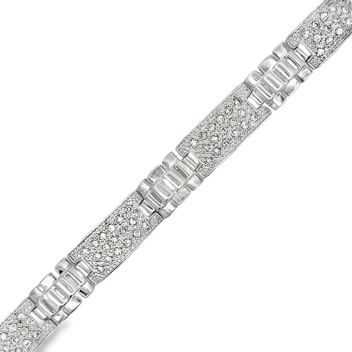 CZ Flat Link Bracelet .925 Sterling Silver