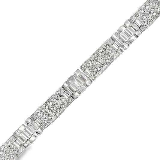CZ Flat Link Bracelet .925 Sterling Silver