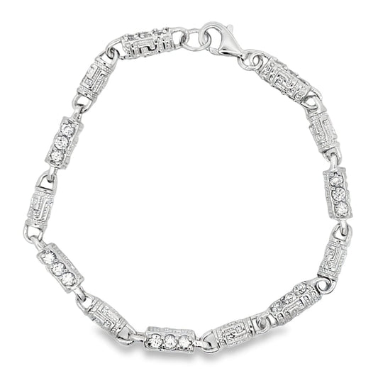 CZ Greek Link Bracelet .925 Sterling Silver