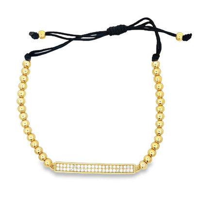 CZ ID Bar Bead Rope Bracelet .925 Sterling Silver