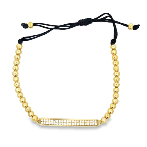 CZ ID Bar Bead Rope Bracelet .925 Sterling Silver