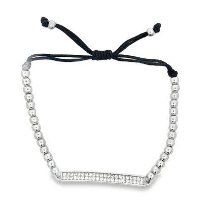 CZ ID Bar Bead Rope Bracelet .925 Sterling Silver