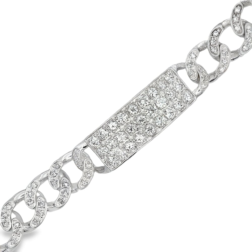 CZ ID Cuban Link Bracelet .925 Sterling Silver