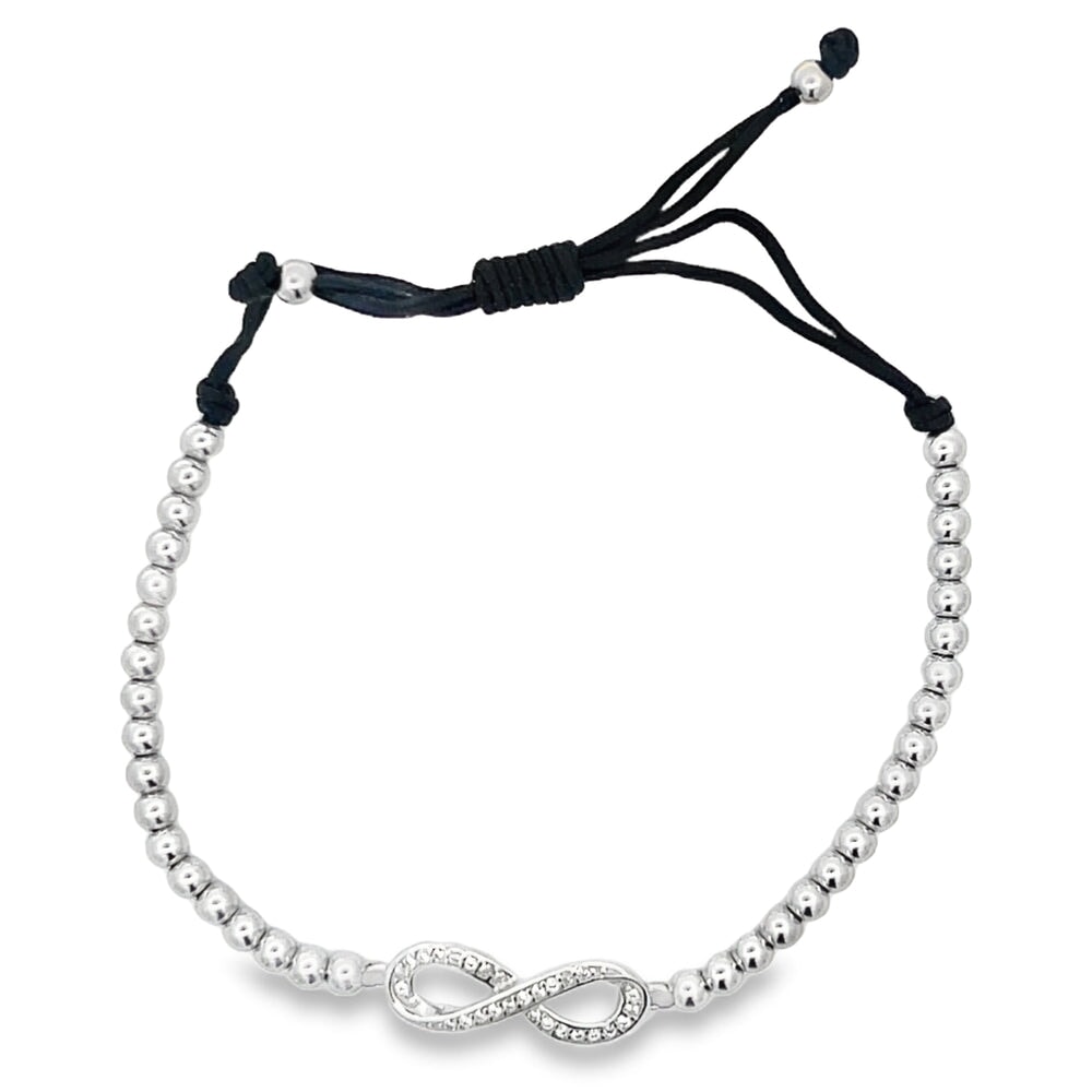 CZ Infinity Bead Rope Bracelet .925 Sterling Silver