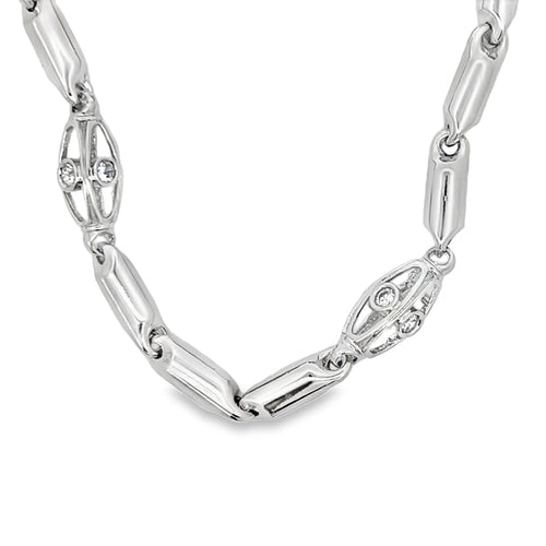 CZ Polished Bullet Link Chain .925 Sterling Silver