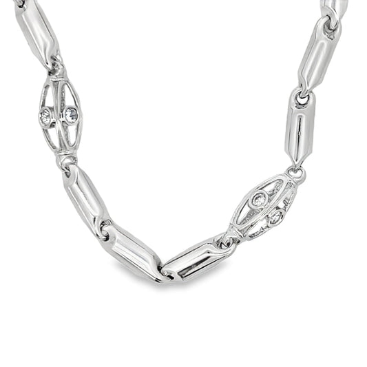 CZ Polished Bullet Link Chain .925 Sterling Silver