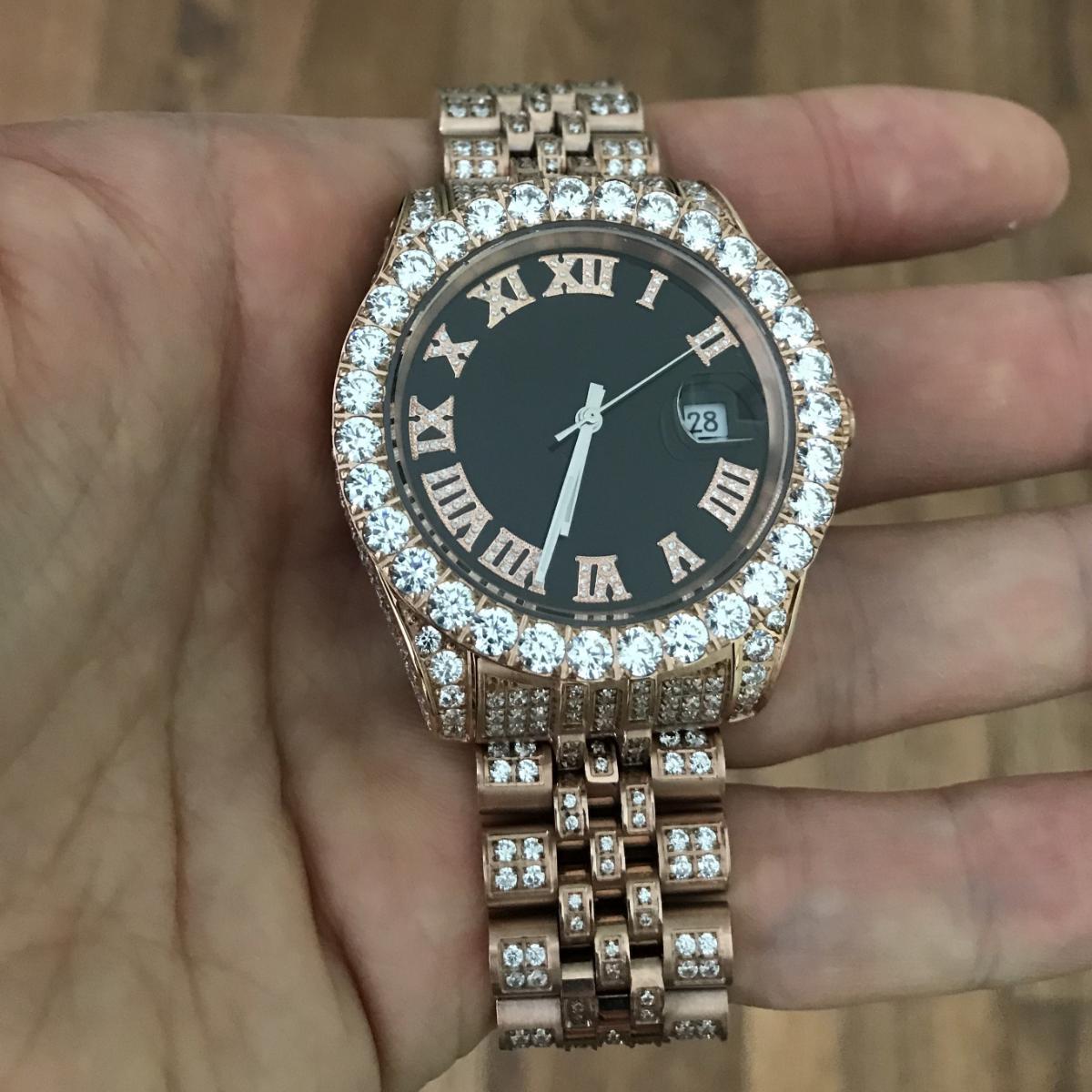 CZ Railroad Tracks 41MM Stainless Steel Micro Pave Watch