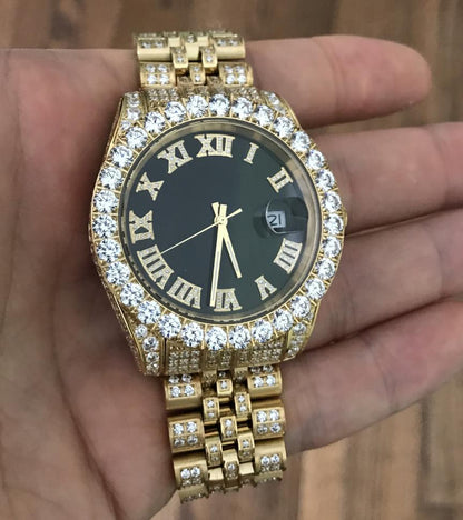CZ Railroad Tracks 41MM Stainless Steel Micro Pave Watch