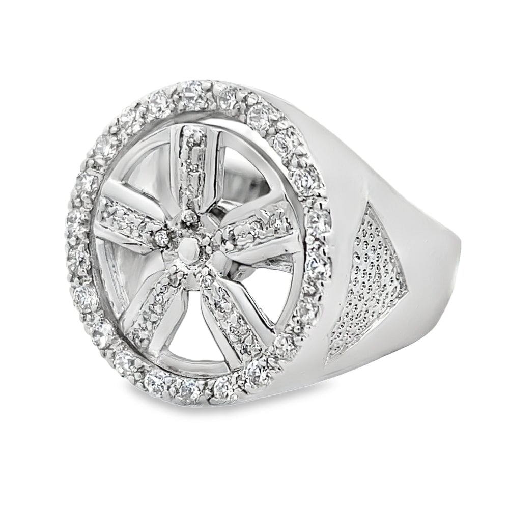 CZ Spinning Wheel 5 Spoke Rim Ring .925 Sterling Silver