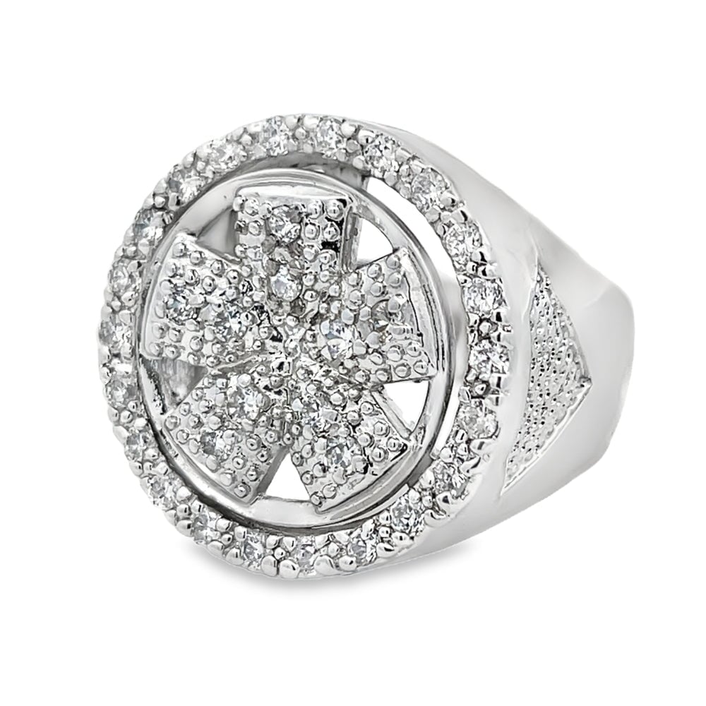 CZ Spinning Wheel Fat 5 Spoke Rim Ring .925 Sterling Silver