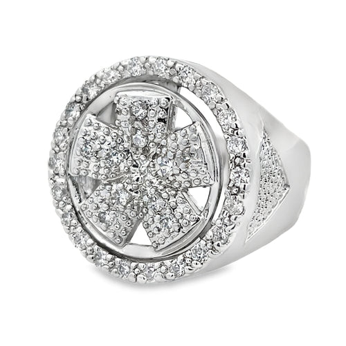 CZ Spinning Wheel Fat 5 Spoke Rim Ring .925 Sterling Silver