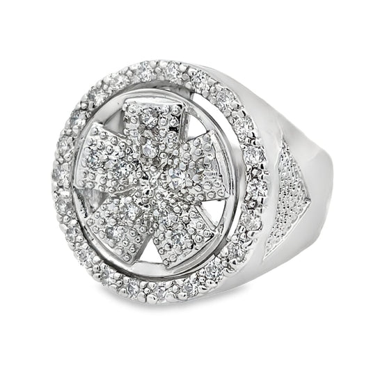 CZ Spinning Wheel Fat 5 Spoke Rim Ring .925 Sterling Silver