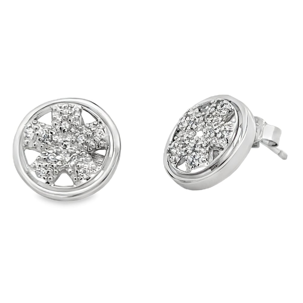 CZ Spinning Wheel Fat Spoke Rim Earrings .925 Sterling Silver