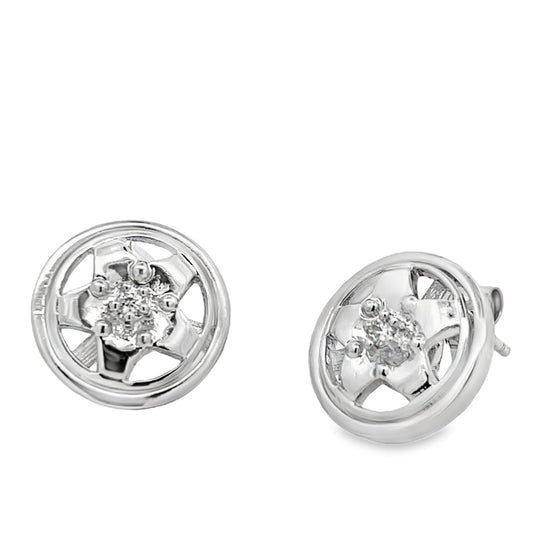 CZ Spinning Wheel Polished Rim Earrings .925 Sterling Silver