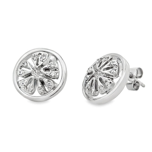 CZ Spinning Wheel Split 5 Spoke Rim Earrings .925 Sterling Silver