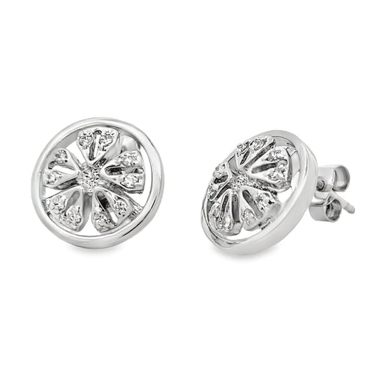 CZ Spinning Wheel Split 5 Spoke Rim Earrings .925 Sterling Silver