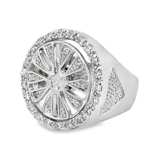 CZ Spinning Wheel Split 5 Spoke Rim Ring .925 Sterling Silver